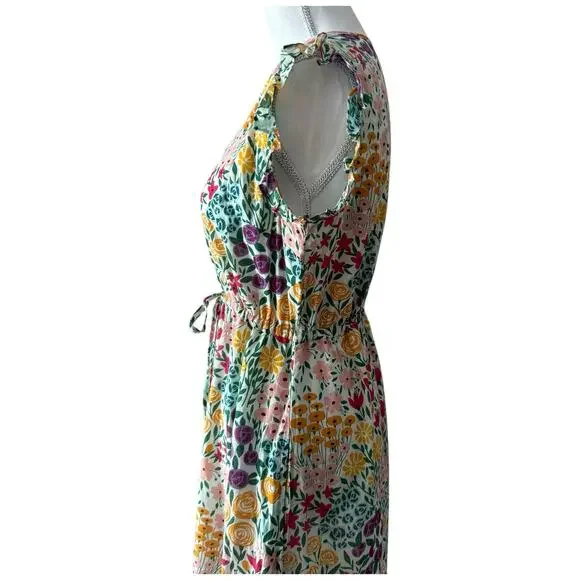 Olivia James The Label Delia Floral Midi Dress Lined Ruffle Size M